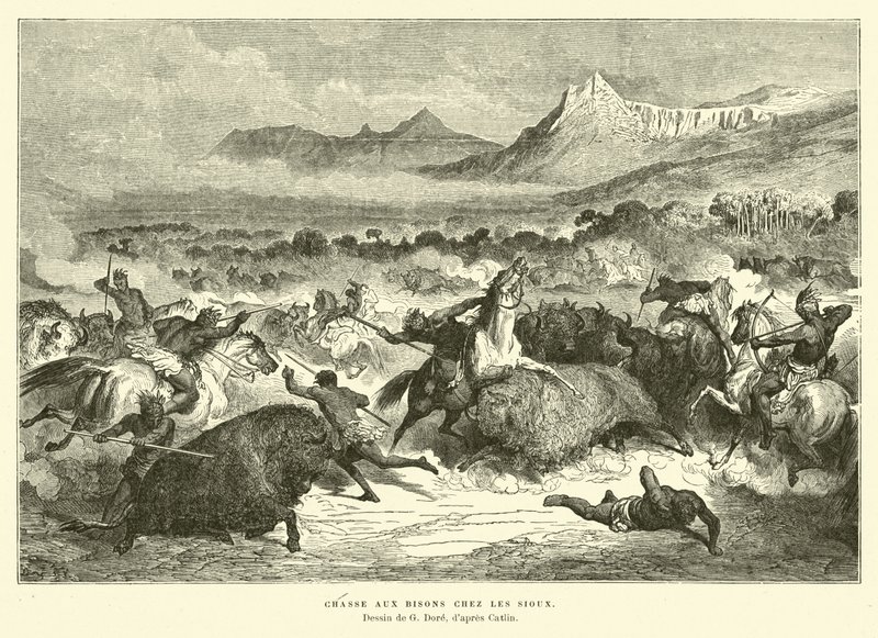 Sioux jagen op buffels door Gustave Dore
