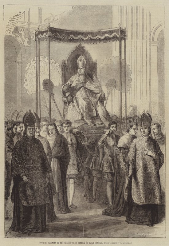 Pius IX in processie naar St. Pieter op Palmzondag door Gustave Janet