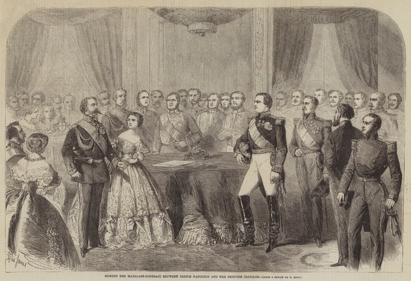 Ondertekening van het Huwelijkscontract tussen Prins Napoleon en Prinses Clotilde door Gustave Janet