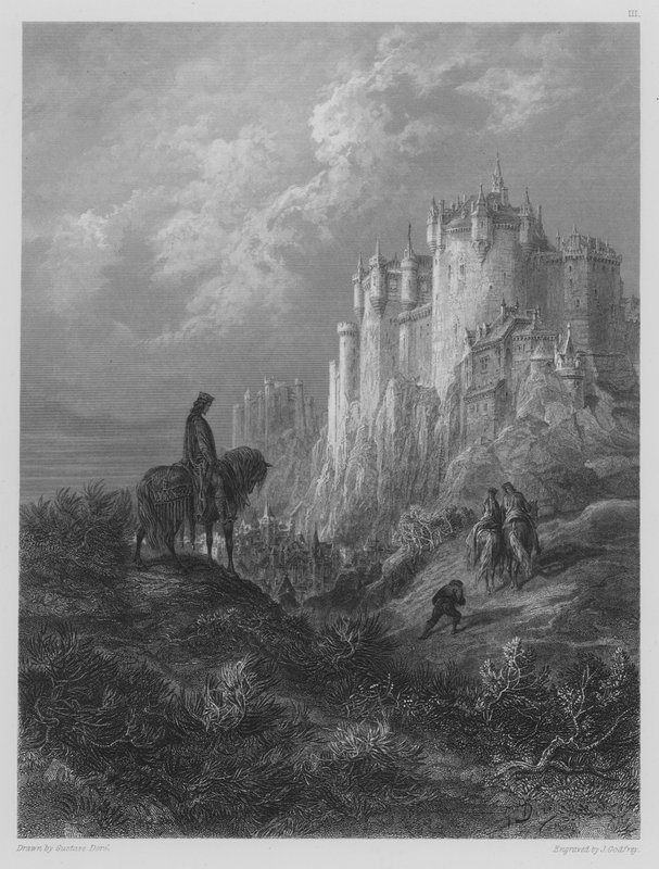 Edyrn met zijn dame en dwerg op weg naar het hof van Arthur door Gustave after Dore