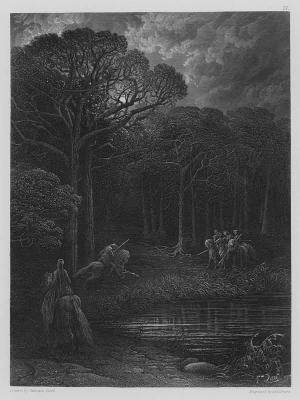 Geraint valt de bandieten aan door Gustave after Dore