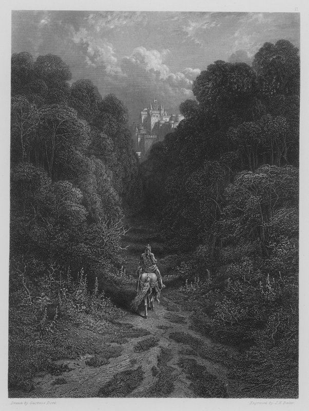Lancelot nadert het kasteel van Astolat door Gustave after Dore