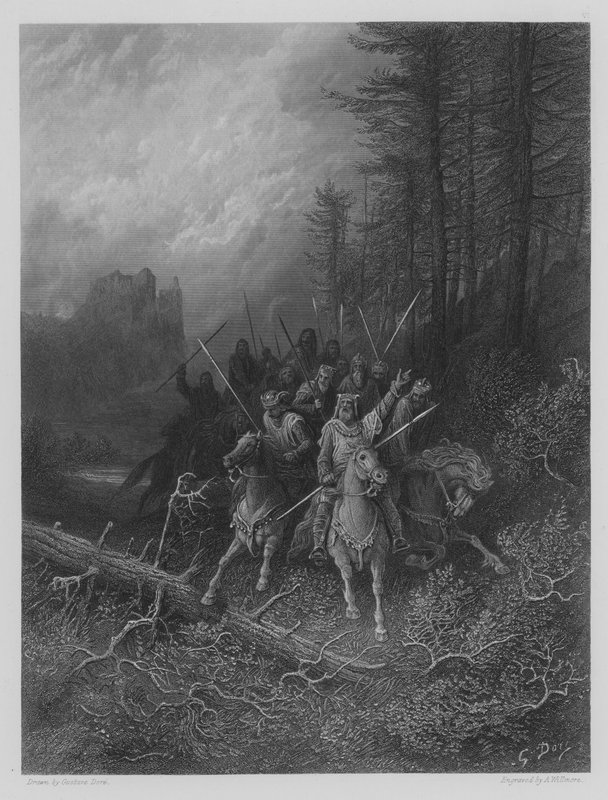 De vooruitgang van de ridders door Gustave after Dore