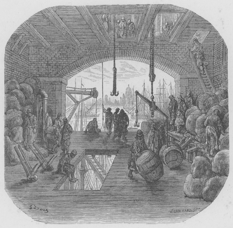 Een magazijn in de stad door Gustave after Dore