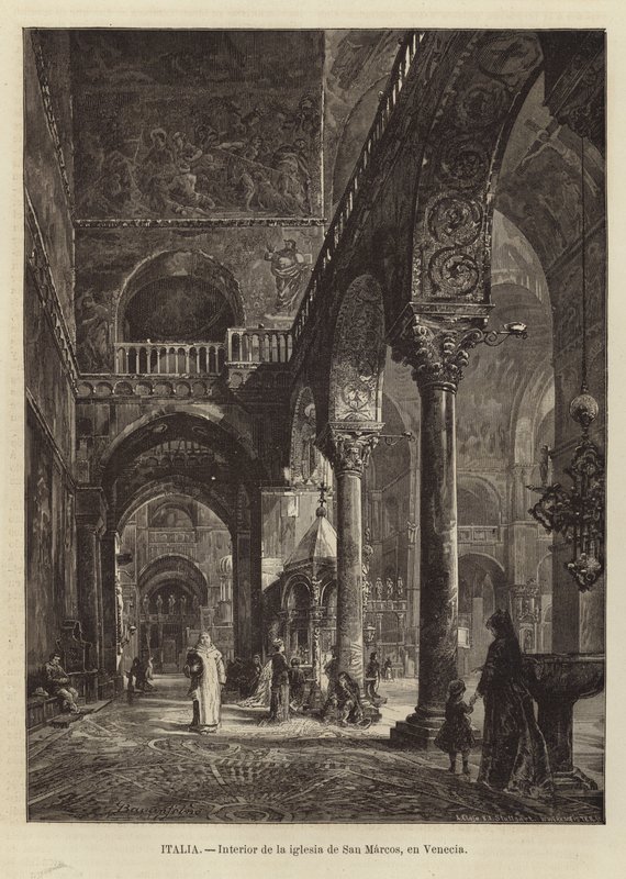 Interieur van de Basiliek van San Marco in Venetië door Gustave Bauernfeind