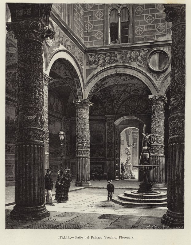 Italië - Binnenplaats van Palazzo Vecchio, Florence door Gustave Bauernfeind