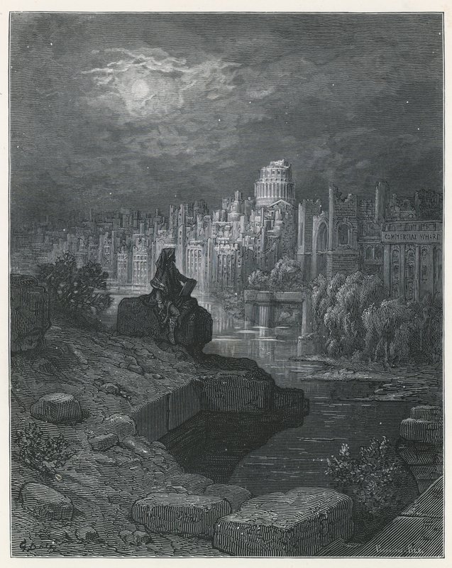 Een reiziger uit Nieuw-Zeeland die de ruïnes van Londen aanschouwt door Gustave Dore