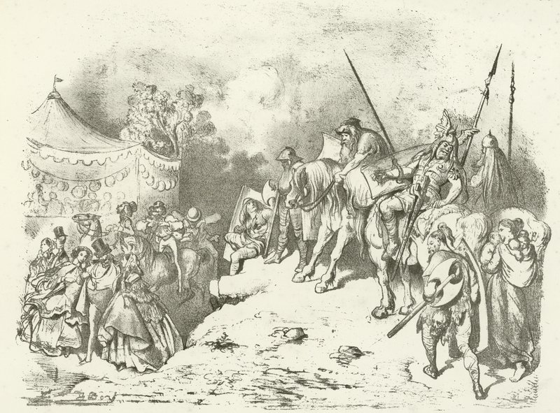 Een oude Brit die het kostuum van zijn nakomelingen aanschouwt door Gustave Dore