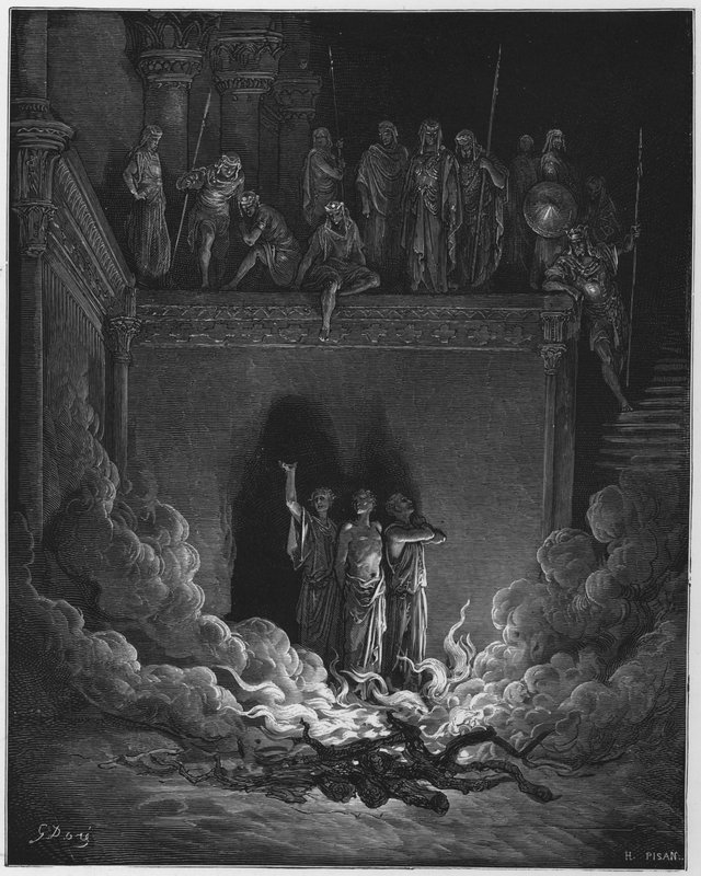 Gustave Doré Bijbel: Sadrach, Mesach en Abednego in de vurige oven door Gustave Dore