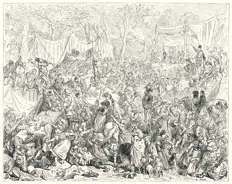 Aankomst van Don Quichot op de bruiloft van Camacho en Quiteria (gravure) door Gustave Dore