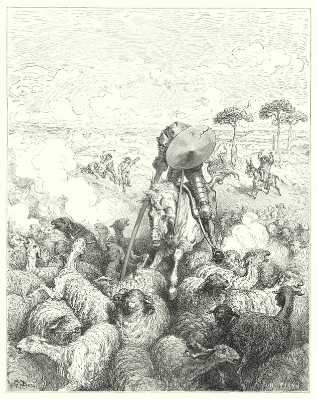 Don Quichot van Gustave Doré: "Hij viel het eskadron schapen aan" door Gustave Dore