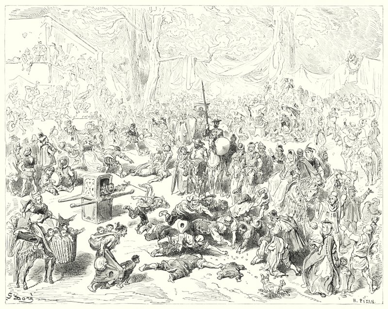 Don Quichot van Gustave Doré: "Arme Sancho volgde zijn meester met een zwaar hart" door Gustave Dore