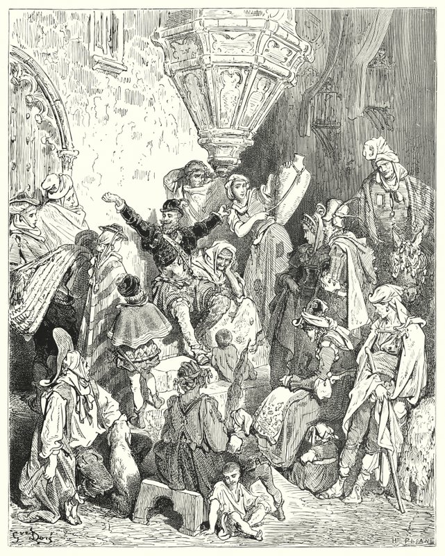 Er was geen land op het aardoppervlak dat hij niet had gezien, noch een gevecht waarin hij niet had deelgenomen (gravure) door Gustave Dore