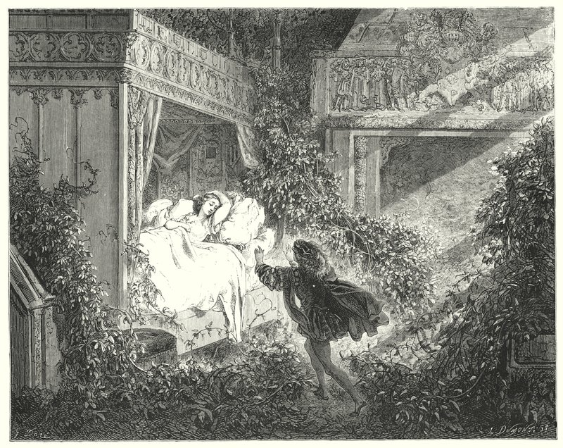 Doornroosje (gravure) door Gustave Dore