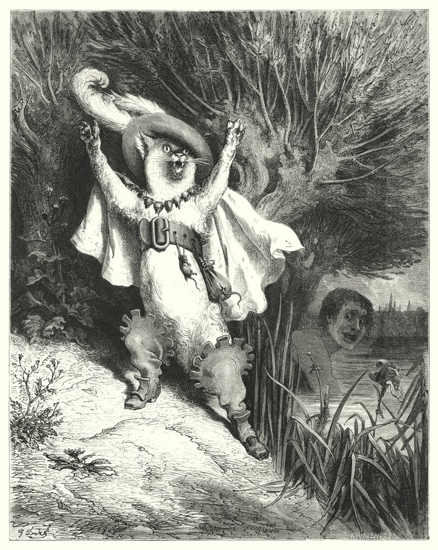De Gelaarsde Kat (gravure) door Gustave Dore