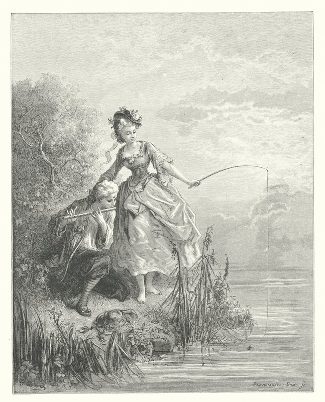 De Fabels van La Fontaine: De Vis en de Herder die op de Klarinet Speelde door Gustave Dore