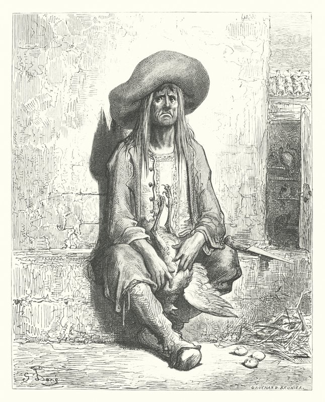 De fabels van La Fontaine: De kip met de gouden eieren (gravure) door Gustave Dore