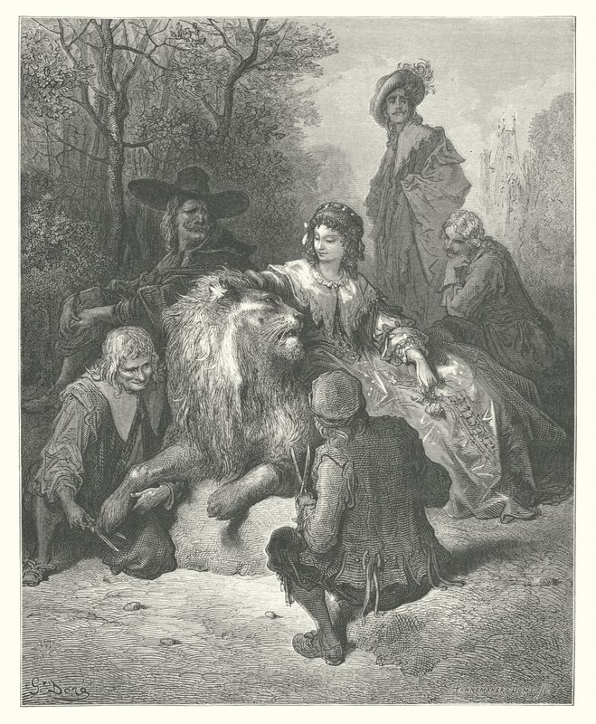 De Fabels van La Fontaine: De Leeuw Verliefd door Gustave Dore