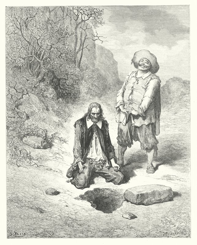 De Fabels van La Fontaine: De Vrek die zijn Schat Verloor door Gustave Dore