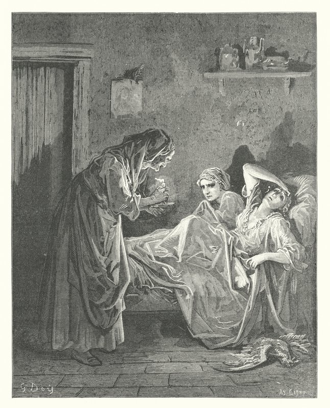 De Fabels van La Fontaine: De Oude Vrouw en haar Dienaren door Gustave Dore
