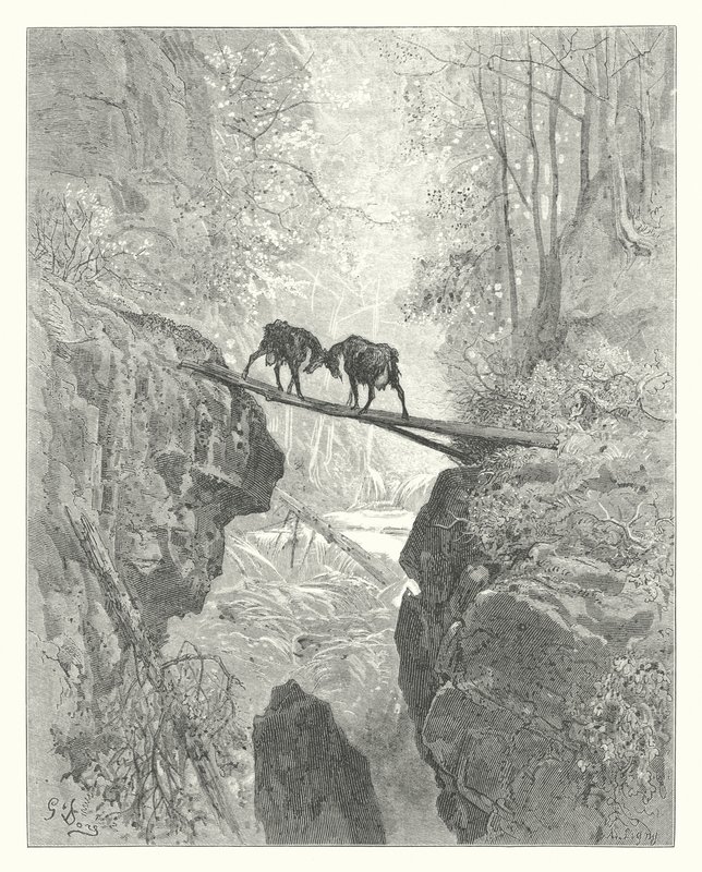 De Fabels van La Fontaine: De Twee Geiten door Gustave Dore