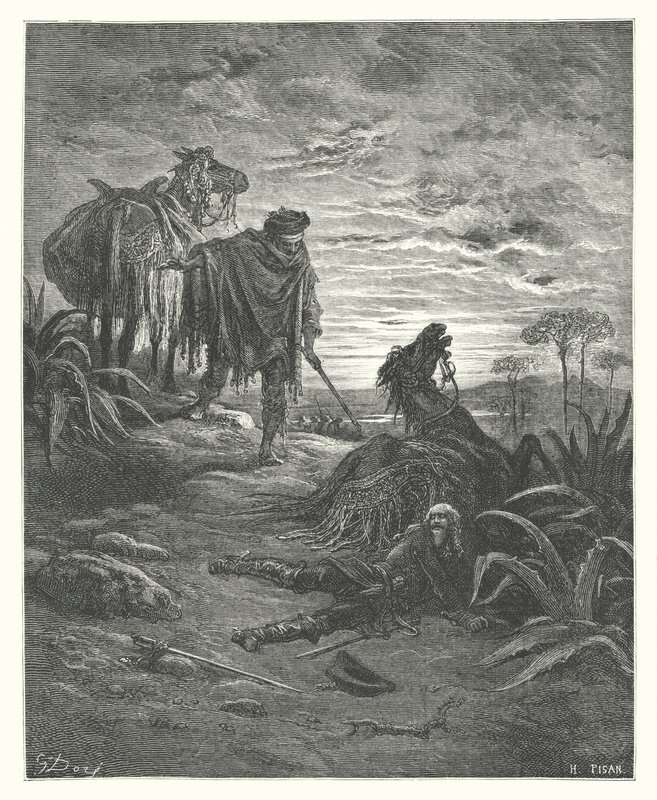 De fabels van La Fontaine: De twee muilezels (gravure) door Gustave Dore