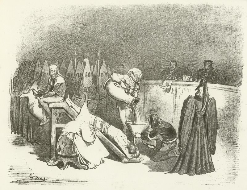 De Inquisitie - Marteling door Water (gravure) door Gustave Dore