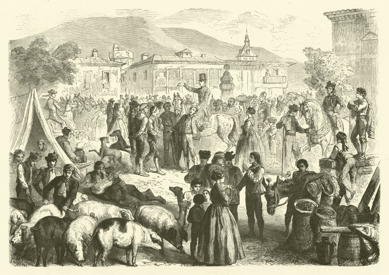 Jaarlijkse kermis van de stad Alcalá, Spanje door Gustave Janet