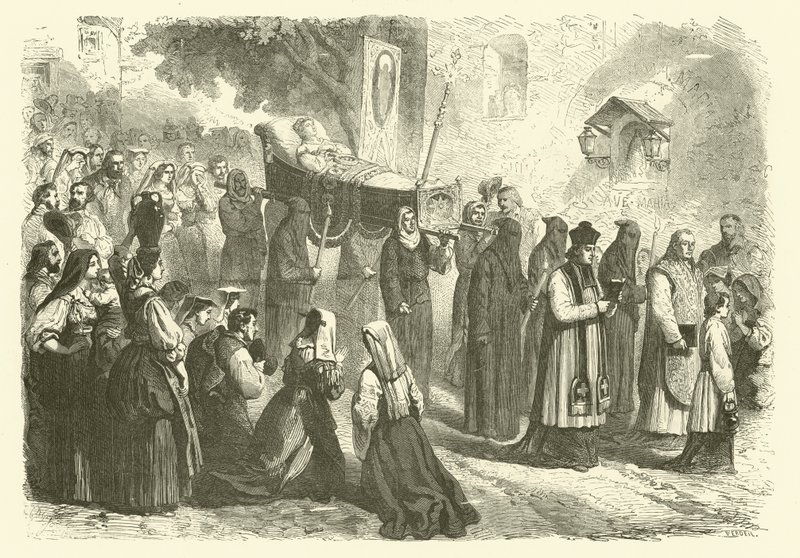 Begrafenisstoet van een jong meisje, Sparanise, Italië (gravure) door Gustave Janet