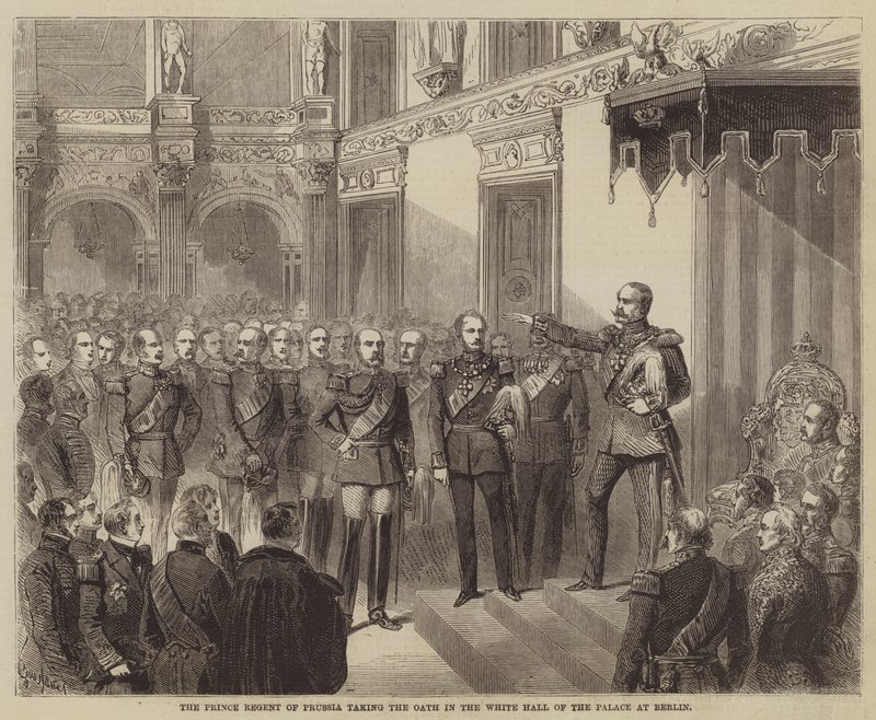 De Prins-Regent van Pruisen legt de Eed af in de Witte Hal van het Paleis in Berlijn door Gustave Janet