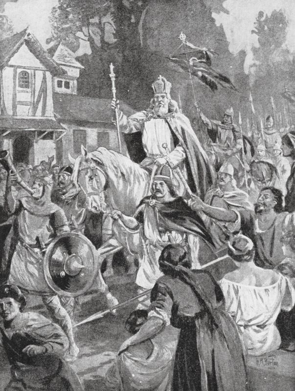 Karel de Grote keert terug naar Brussel, zijn landgoed door H. M. (after) Burton