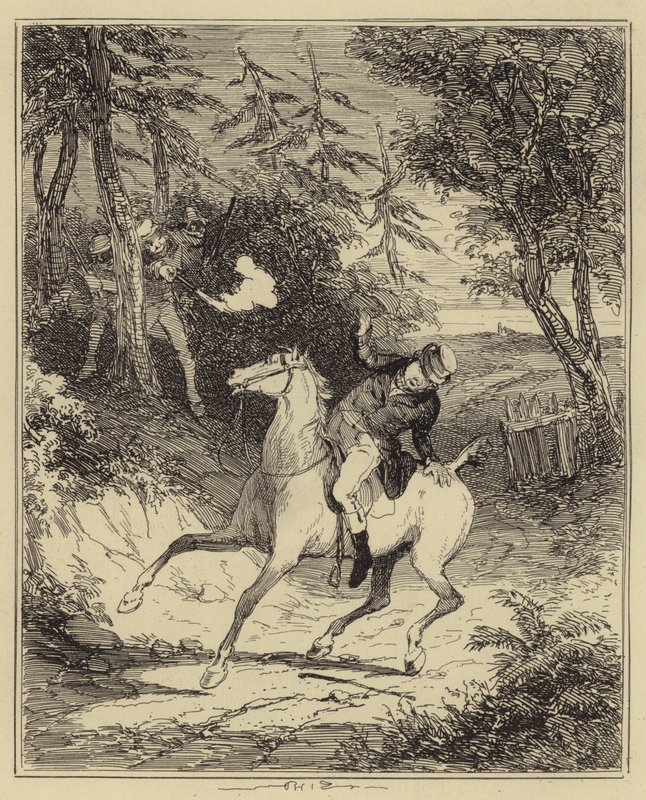 De Luddites schieten op Mr Horsfall (gravure) door Hablot Knight (1815 92) (after) Browne