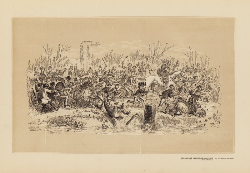 Oxford en Cambridge Bootrace, Nr. 4, Een run op de Banken tijdens de Race door Hablot Knight (1815 92) Browne