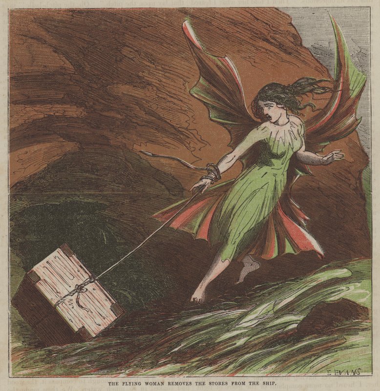 De vliegende vrouw verwijdert de voorraden van het schip door after Hablot Knight Browne