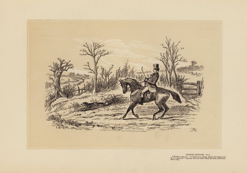 Jachtschetsen, Nr. 4, De man die de paden reed (gravure) door Hablot Knight (1815 92) Browne