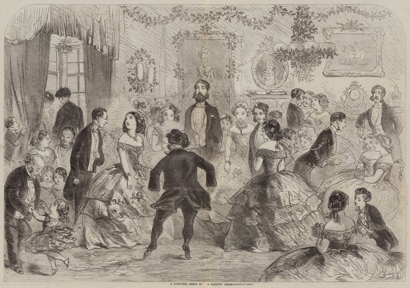 Een kerstbal in een landhuis door Hablot Knight Browne