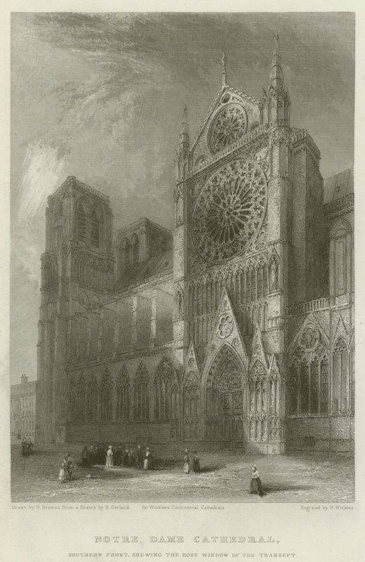 Notre Dame Kathedraal, Zuidelijke gevel, met het roosvenster van het transept door Hablot Knight Browne