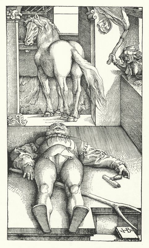 De betoverde bruidegom (gravure) door Hans (after) Baldung Grien