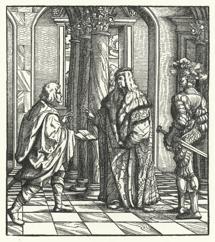 Aartshertog Maximiliaan van Oostenrijk ontvangt de instemming van Maria van Bourgondië met zijn huwelijksaanzoek door Hans (after) Burgkmair