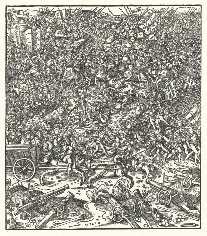 Slag bij Guinegate, Frankrijk, 7 augustus 1479 door Hans (after) Burgkmair