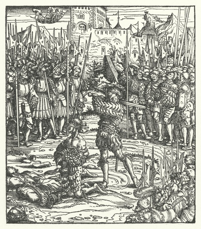 Executie van de leiders van een opstand tegen de heerschappij van aartshertog Maximiliaan van Oostenrijk in Vlaanderen door Hans (after) Burgkmair
