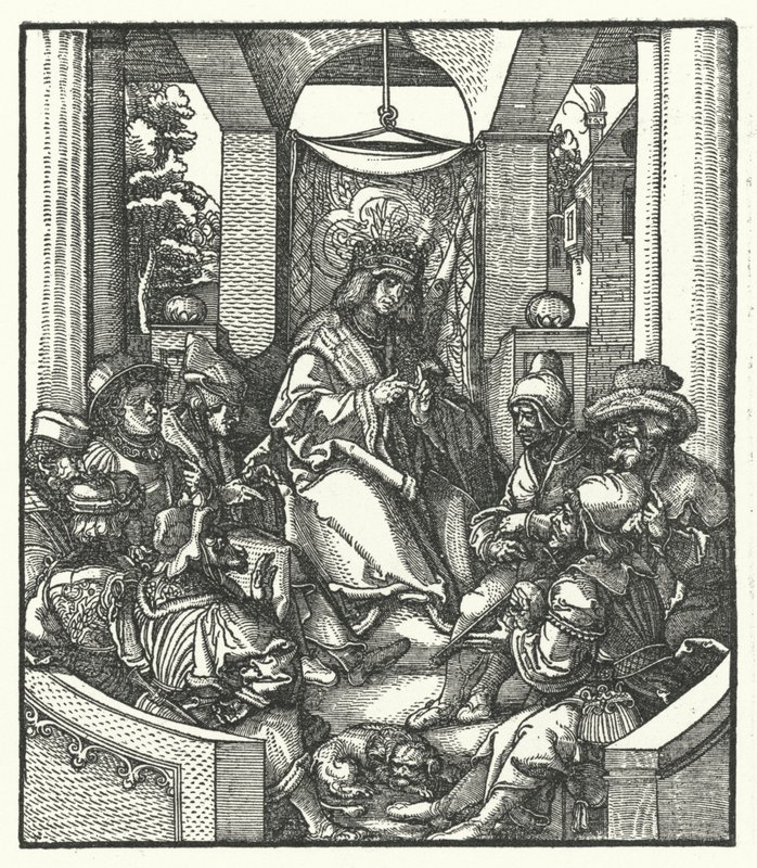 Koning Lodewijk XI van Frankrijk onderhandelt met Vlaamse rebellen door Hans (after) Burgkmair