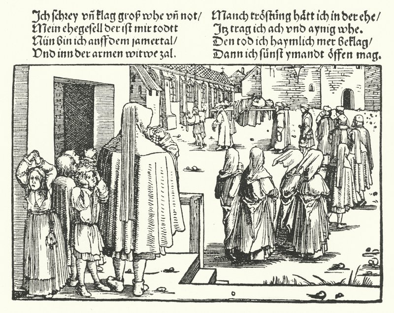 De begrafenis van het hoofd van de familie (gravure) door Hans (after) Burgkmair