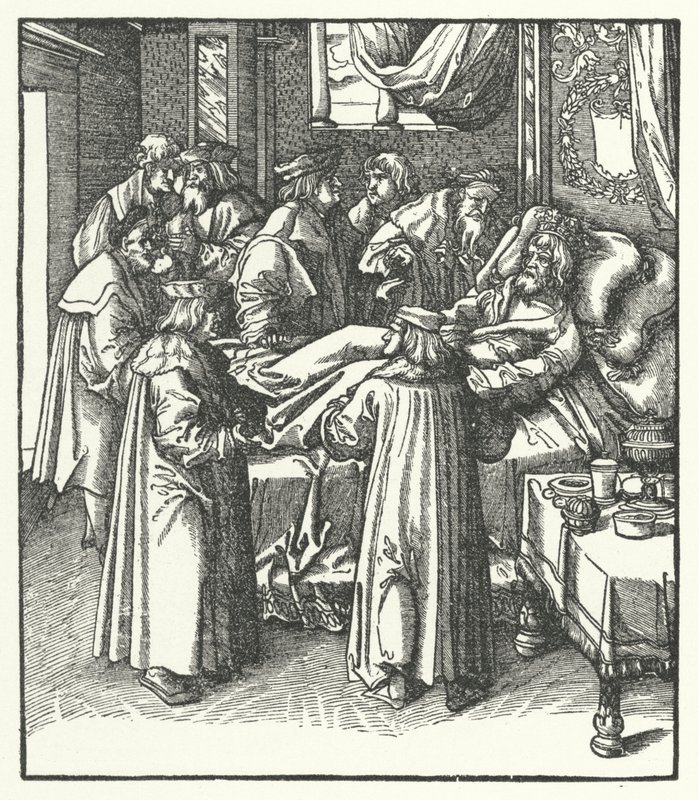 De dood van de Heilige Roomse Keizer Frederik III door Hans (after) Burgkmair