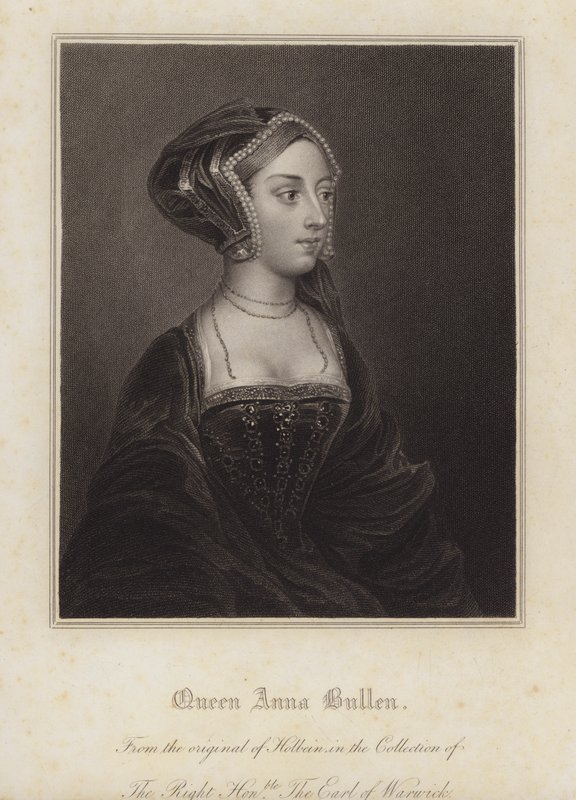 Anne Boleyn, tweede vrouw van koning Hendrik VIII (gravure) door Hans (after) Holbein the Younger