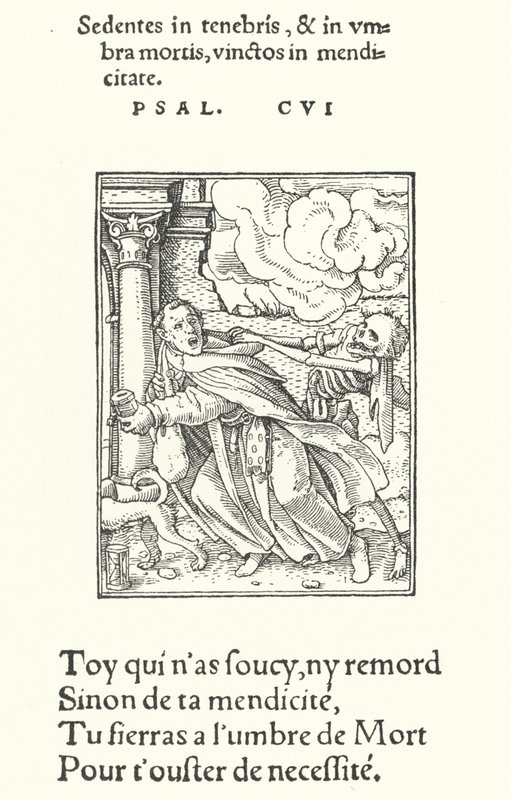 De bedelmonnik (gravure) door Hans (after) Holbein the Younger