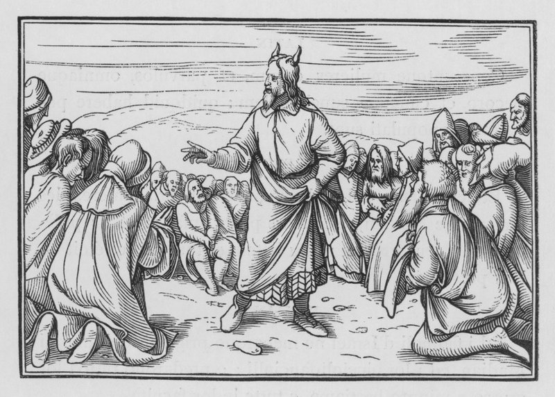 Mozes herhaalt het verhaal van Israëls doortocht door de wildernis, Deuteronomium I, 3 door Hans Holbein der Jüngere