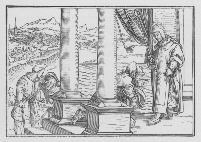 Nathan berispt David met een parabel, 2 Samuel XII, 7 door Hans Holbein der Jüngere