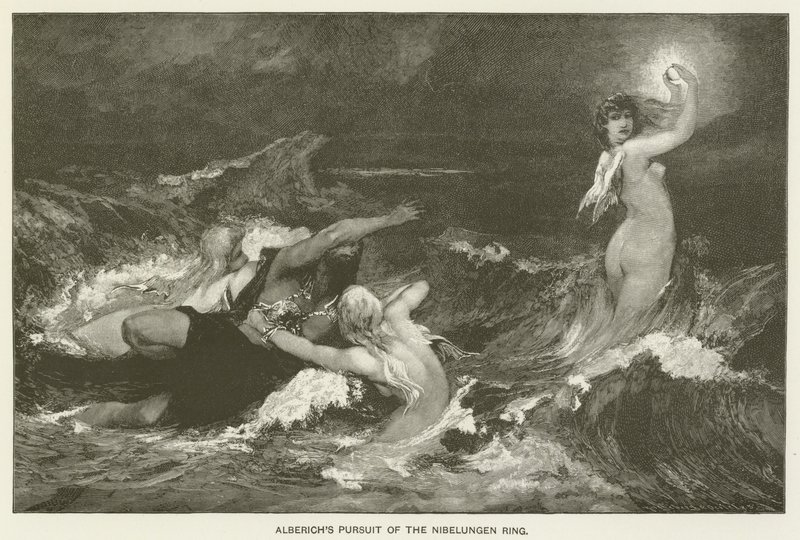 Alberichs achtervolging van de Nibelungen Ring door Hans Makart