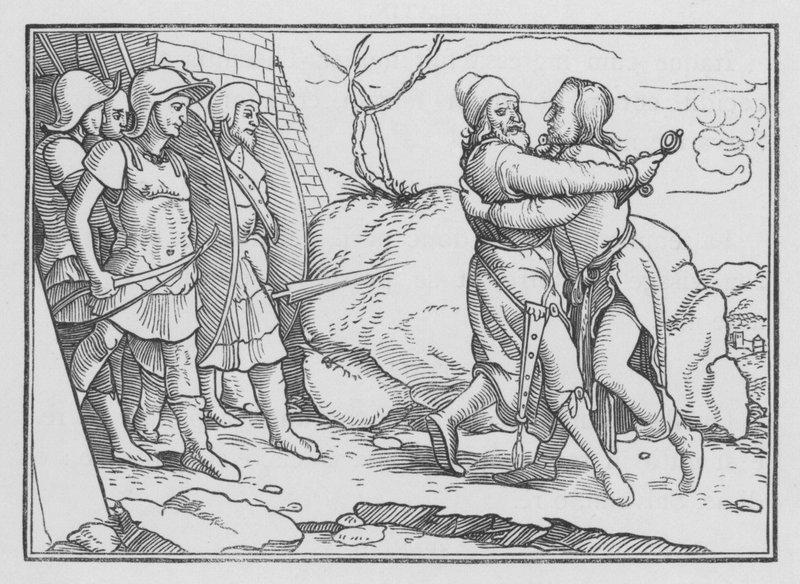 Amasa wordt gedood door Joab, 2 Samuel XX, 10 door Hans after Holbein the Younger